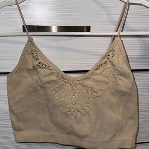 Beige Crochet Detail Crop Top